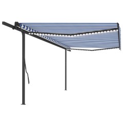 vidaXL Tenda da Sole Retrattile Manuale con LED 5x3,5 m Blu e Bianca