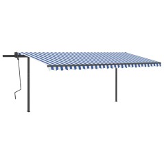 vidaXL Tenda da Sole Retrattile Manuale con LED 5x3,5 m Blu e Bianca