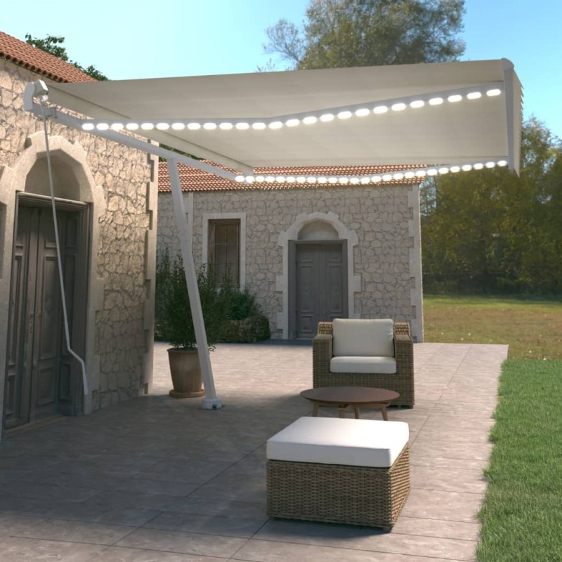 vidaXL Tenda da Sole Retrattile Manuale LED 500x350 cm Crema vidaXL Tenda da Sole Retrattile Manuale LED 500x350 cm Crema