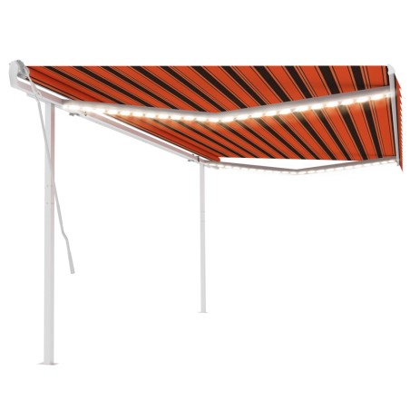 vidaXL Tenda da Sole Retrattile Manuale LED 5x3 m Arancione Marrone