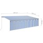 vidaXL Tenda Sole Retrattile Manuale con LED 5x3m Blu e Bianco vidaXL Tenda Sole Retrattile Manuale con LED 5x3m Blu e Bianco
