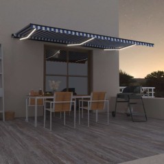 vidaXL Tenda da Sole Retrattile Manuale con LED 600x350 cm Blu Bianco