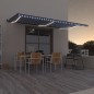vidaXL Tenda da Sole Retrattile Manuale con LED 600x350 cm Blu Bianco