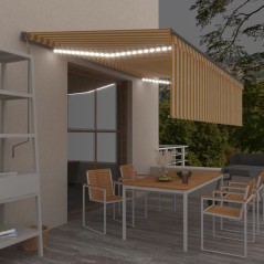 vidaXL Tenda Sole Retrattile Manuale Parasole LED 5x3m Gialla Bianca