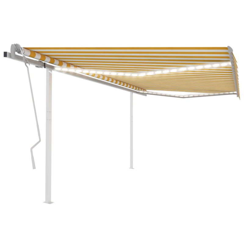 vidaXL Tenda da Sole Retrattile Manuale con LED 4,5x3,5m Gialla Bianca vidaXL Tenda da Sole Retrattile Manuale con LED 4,5x3,5m Gialla Bianca