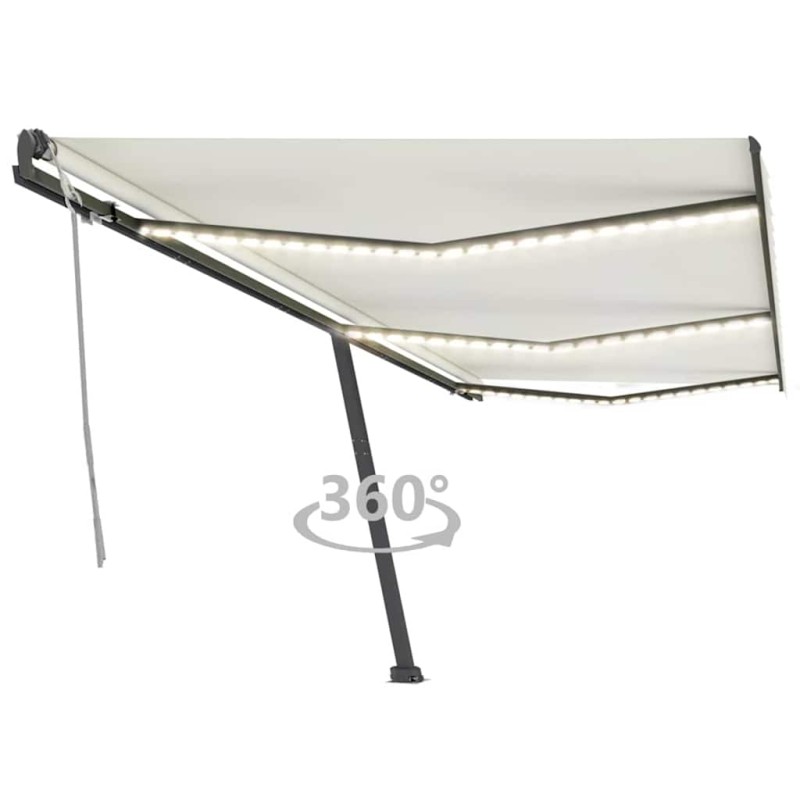 vidaXL Tenda da Sole Retrattile Manuale con LED 600x300 cm Crema vidaXL Tenda da Sole Retrattile Manuale con LED 600x300 cm Crema