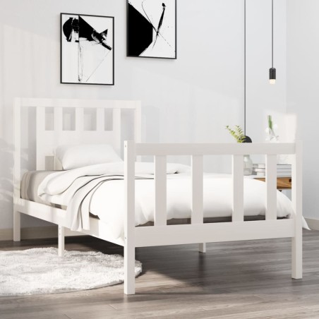 vidaXL Giroletto Bianco in Legno Massello 90x190 cm Single