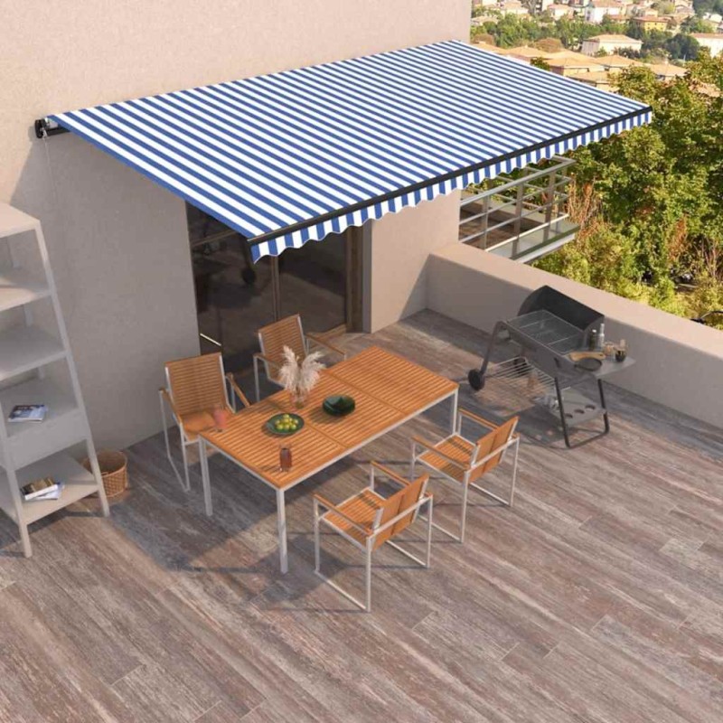 vidaXL Tenda da Sole Retrattile Manuale 600x350 cm Blu e Bianca vidaXL Tenda da Sole Retrattile Manuale 600x350 cm Blu e Bianca
