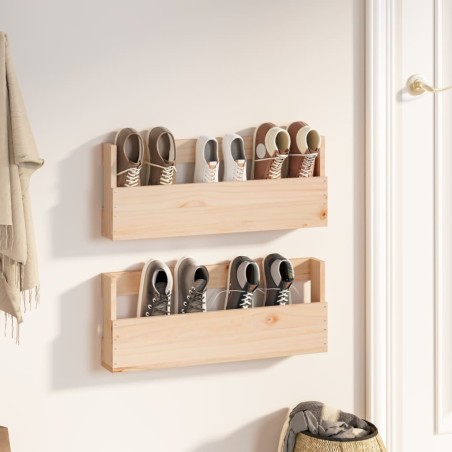vidaXL Scarpiere a Parete 2 pz 59x9x23 cm Legno Massello di Pino