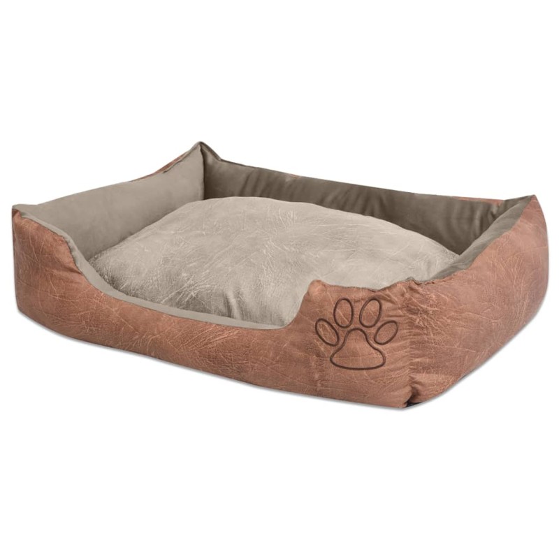 vidaXL Cuccia per Cani con Cuscino in Pelle Sintetica Taglia L Beige vidaXL Cuccia per Cani con Cuscino in Pelle Sintetica Taglia L Beige