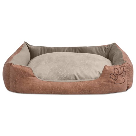 vidaXL Cuccia per Cani con Cuscino in Pelle Sintetica Taglia L Beige