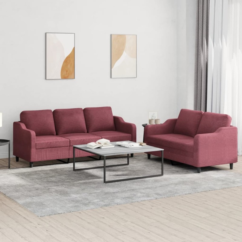 vidaXL Set di Divani 2 pz con Cuscini Rosso Vino in Tessuto vidaXL Set di Divani 2 pz con Cuscini Rosso Vino in Tessuto