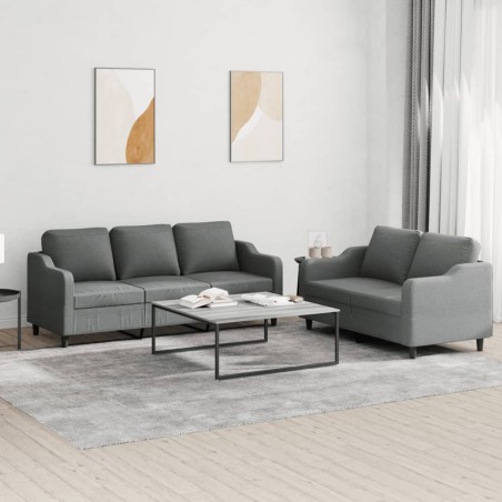 vidaXL Set di Divani 2 pz con Cuscini Grigio Scuro in Tessuto