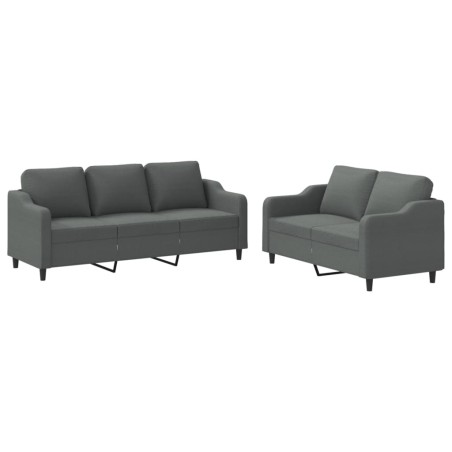 vidaXL Set di Divani 2 pz con Cuscini Grigio Scuro in Tessuto
