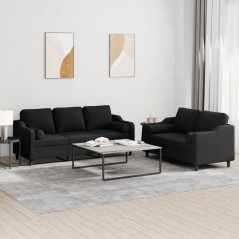 vidaXL Set Divani 2 pz con Cuscini Nero in Tessuto