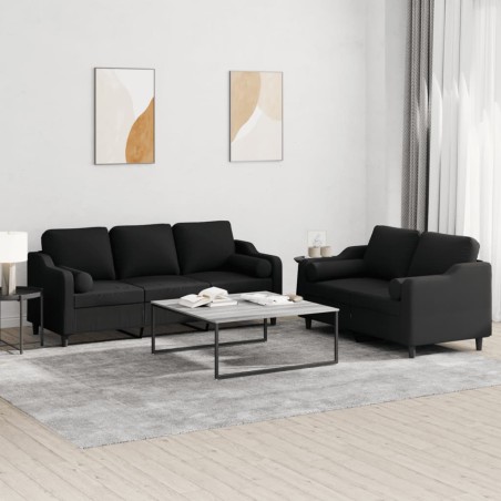 vidaXL Set Divani 2 pz con Cuscini Nero in Tessuto