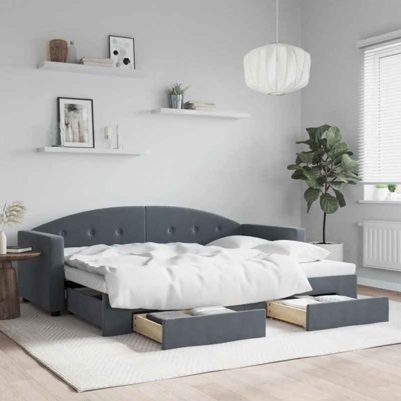vidaXL Divano Letto Estraibile Cassetti Grigio Scuro 80x200cm Velluto vidaXL Divano Letto Estraibile Cassetti Grigio Scuro 80x200cm Velluto