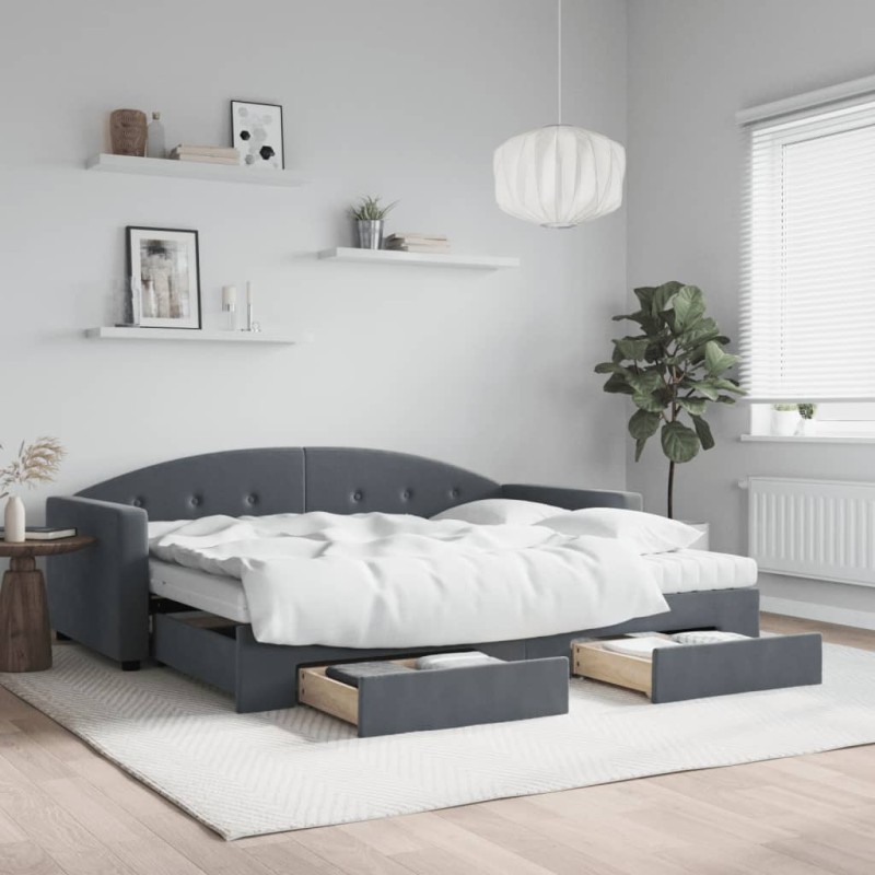 vidaXL Divano Letto Estraibile Cassetti Grigio Scuro 90x200cm Velluto vidaXL Divano Letto Estraibile Cassetti Grigio Scuro 90x200cm Velluto