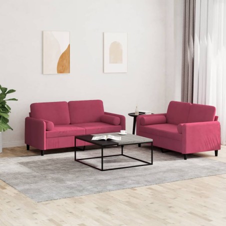 vidaXL Set di Divani 2 pz con Cuscini Rosso Vino in Velluto
