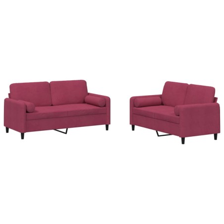vidaXL Set di Divani 2 pz con Cuscini Rosso Vino in Velluto