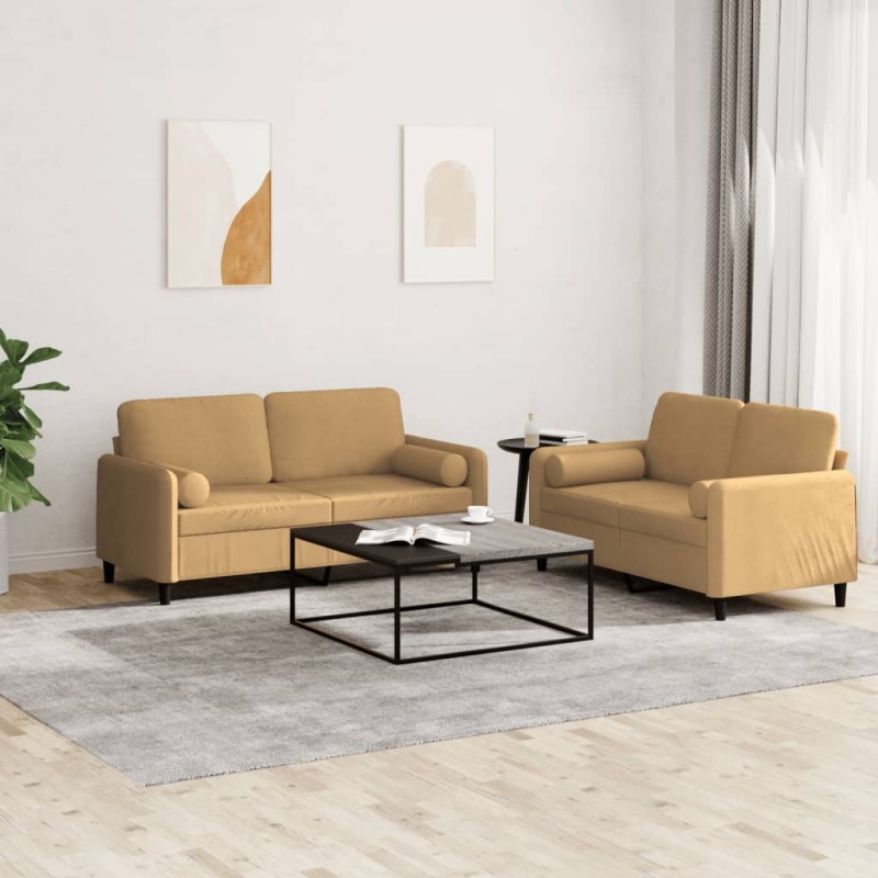 vidaXL Set di Divani 2 pz con Cuscini Marrone in Velluto vidaXL Set di Divani 2 pz con Cuscini Marrone in Velluto