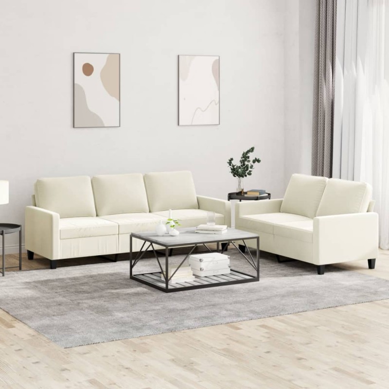 vidaXL Set di Divani 2 pz con Cuscini Crema in Velluto vidaXL Set di Divani 2 pz con Cuscini Crema in Velluto