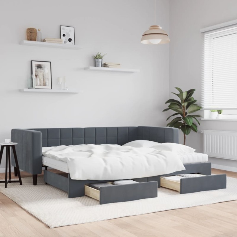 vidaXL Divano Letto Estraibile Cassetti Grigio Scuro 90x200cm Velluto vidaXL Divano Letto Estraibile Cassetti Grigio Scuro 90x200cm Velluto