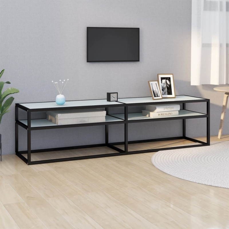 vidaXL Mobile Porta TV Marmo Bianco 160x40x40,5 cm in Vetro Temperato