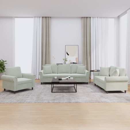 vidaXL Set di Divani 3 pz con Cuscini Grigio Chiaro in Velluto