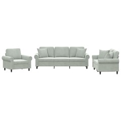 vidaXL Set di Divani 3 pz con Cuscini Grigio Chiaro in Velluto