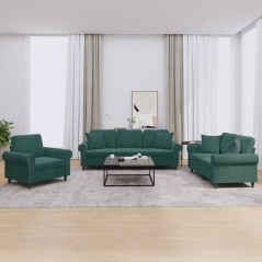 vidaXL Set di Divani 3 pz con Cuscini Verde Scuro in Velluto
