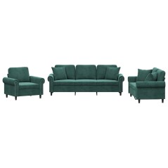 vidaXL Set di Divani 3 pz con Cuscini Verde Scuro in Velluto