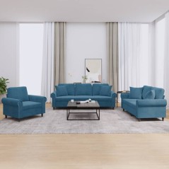 vidaXL Set di Divani 3 pz con Cuscini Blu in Velluto