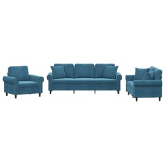vidaXL Set di Divani 3 pz con Cuscini Blu in Velluto