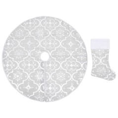vidaXL Gonna Albero Natale Raffinata con Calza Bianca Tessuto 150 cm