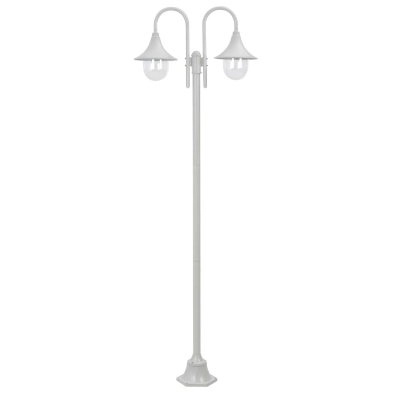 vidaXL Lampione da Giardino E27 220 cm Alluminio 2 Lampade Bianco vidaXL Lampione da Giardino E27 220 cm Alluminio 2 Lampade Bianco