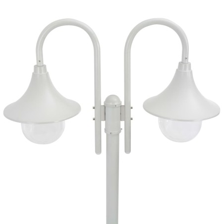 vidaXL Lampione da Giardino E27 220 cm Alluminio 2 Lampade Bianco