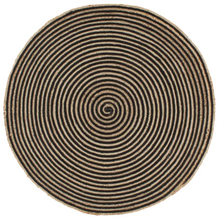 vidaXL Tappeto Lavorato a Mano in Juta Design a Spirale Nero 120 cm