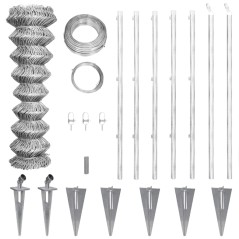 vidaXL Recinzione a Rete con Pali e Spuntoni Acciaio Zincato 15x1,5 m