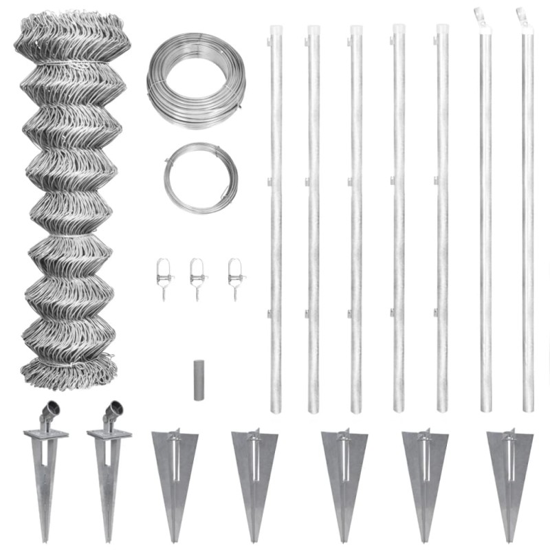 vidaXL Recinzione a Rete con Pali e Spuntoni Acciaio Zincato 15x1,5 m
