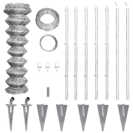 vidaXL Recinzione a Rete con Pali e Spuntoni Acciaio Zincato 15x1,5 m