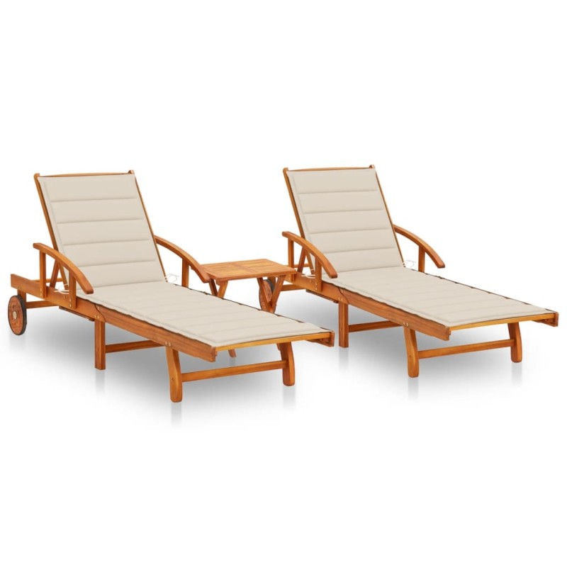 vidaXL Lettino Prendisole 2pz con Tavolo e Cuscini Massello d'Acacia vidaXL Lettino Prendisole 2pz con Tavolo e Cuscini Massello d'Acacia