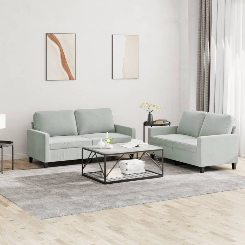 vidaXL Set di Divani 2 pz con Cuscini Grigio Chiaro in Velluto vidaXL Set di Divani 2 pz con Cuscini Grigio Chiaro in Velluto