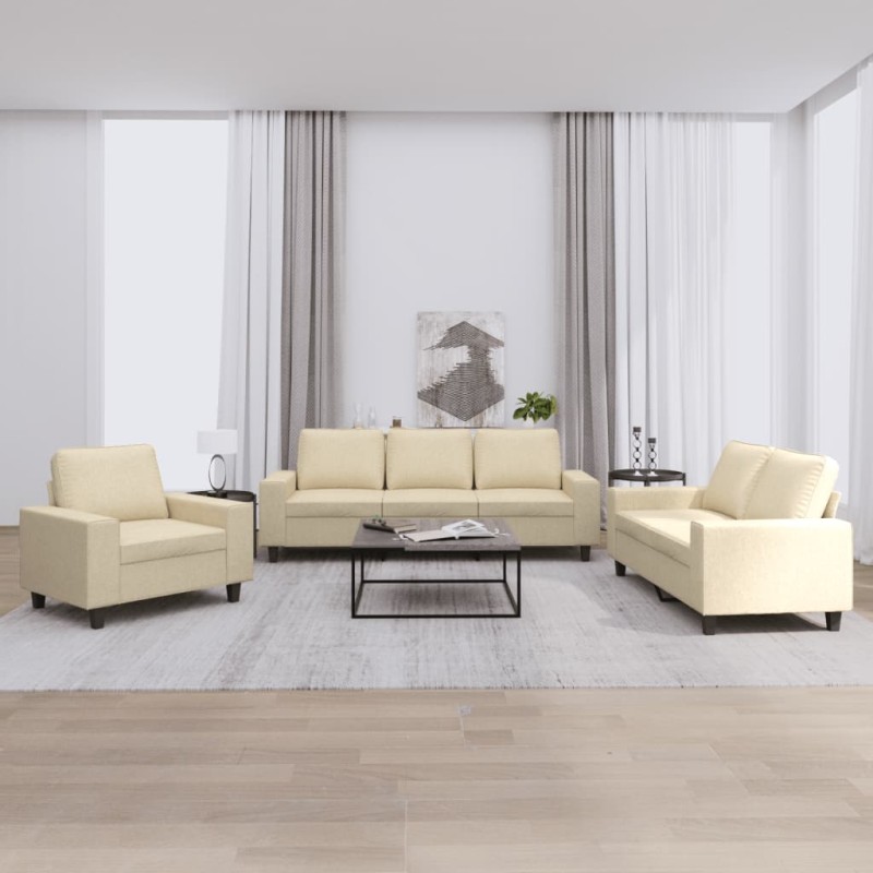 vidaXL Set di Divani 3 pz Crema in Tessuto vidaXL Set di Divani 3 pz Crema in Tessuto