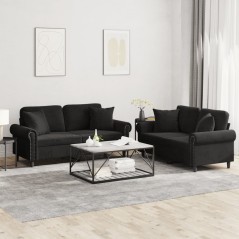 vidaXL Set di Divani 2 pz con Cuscini Nero in Velluto