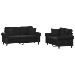 vidaXL Set di Divani 2 pz con Cuscini Nero in Velluto