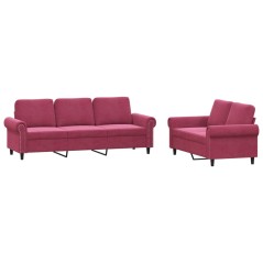 vidaXL Set di Divani 2 pz con Cuscini Rosso Vino in Velluto