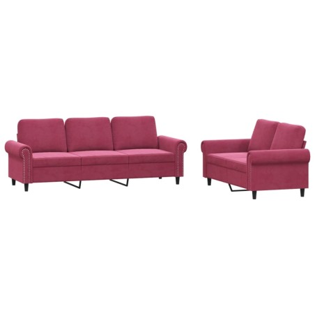 vidaXL Set di Divani 2 pz con Cuscini Rosso Vino in Velluto