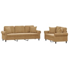 vidaXL Set di Divani 2 pz con Cuscini Marrone in Velluto
