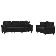 vidaXL Set di Divani 2 pz con Cuscini Nero in Velluto